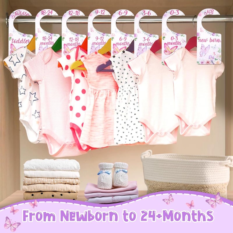 CORNER LACE Baby Closet Dividers 8PCS, Butterfly/Floral Theme Wooden Double-Sided Clothes Size Hanger Organizer from Newborn to Toddler for Nursery Decor Baby Shower Birthday Gift - Image 4